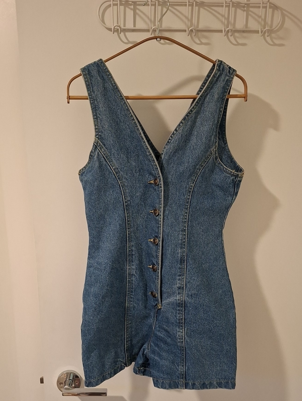 Vintage 90's 100% Cotton Summer Girly V-neck Denim Romper (Size XS)